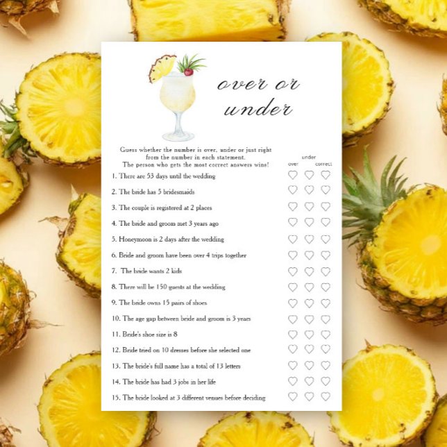 Pina Colada Brautparty - Über oder unter Spiel (Von Creator hochgeladen)
