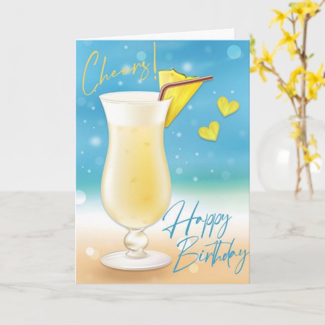 Pina Colada Cheers Happy Birthday Card Karte (Gelbe Blume)
