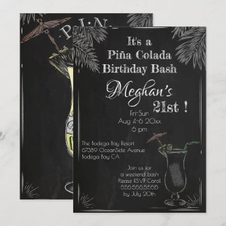 Piña Colada Cocktail Vintag Chalk 21. Geburtstag Einladung