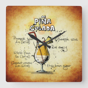 Pina Colada Drink Recipe Wall Clock Quadratische Wanduhr