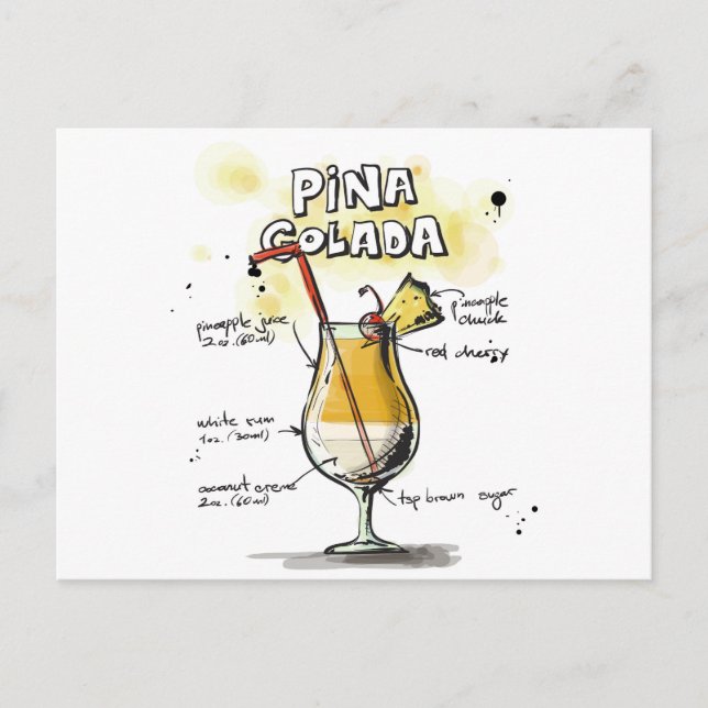 Pina Colada Drink Rezept Design Postkarte (Vorderseite)
