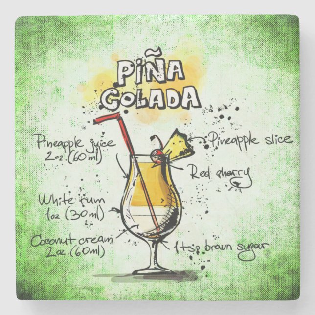 Pina Colada Drink Rezept Steinuntersetzer (Vorderseite)