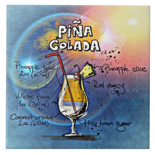 Pina Colada Recipe Bar Blue Fliese (Vorderseite)