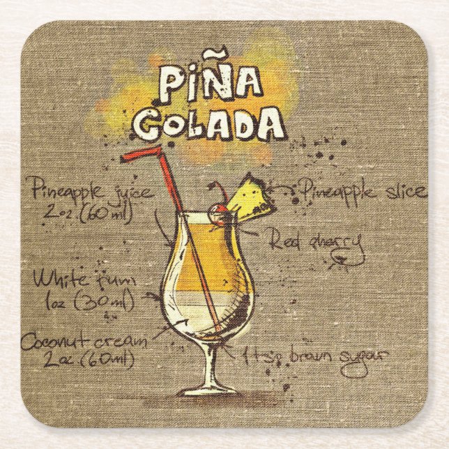Pina Colada Recipe Bar Burlap Rechteckiger Pappuntersetzer (Vorderseite)