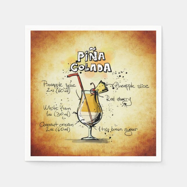Pina Colada Recipe Bar Gold Paper Serviette (Vorderseite)