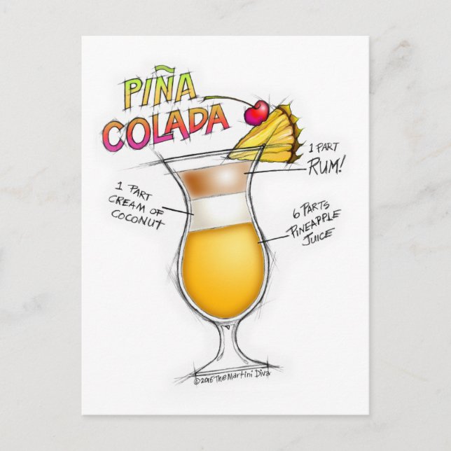 PINA COLADA RECIPE COCKTAIL ART POSTKARTE (Vorderseite)