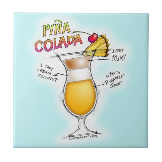PINA COLADA REZEPT-COCKTAIL-KUNST FLIESE (Vorderseite)