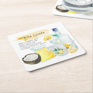 Piña Colada Watercolor Cocktail Rezept Untersetzer