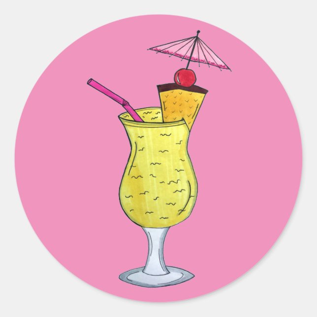 Pina Piña Colada Puerto Rico Ananas Cocktail Runder Aufkleber (Vorderseite)