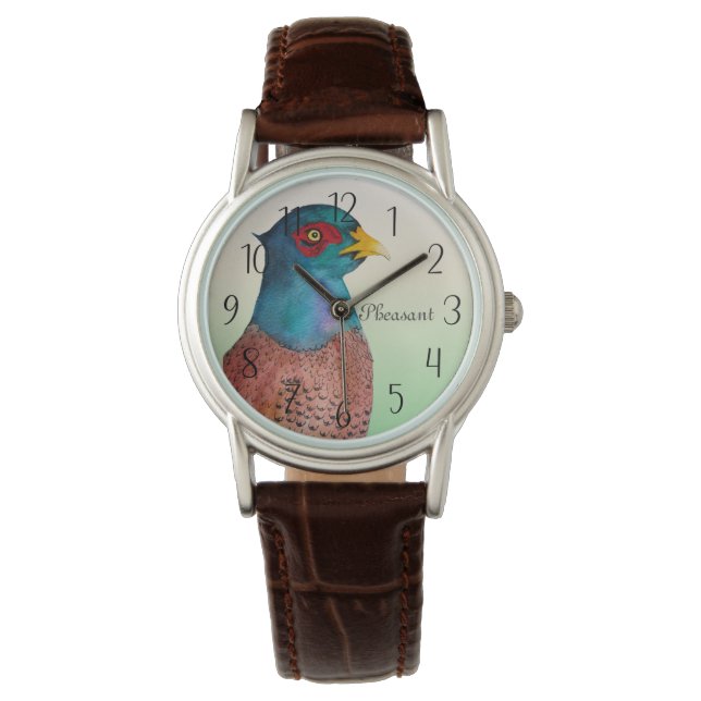 Pinasant Bird Wasserfarbenmalerei Armbanduhr (Vorderseite)