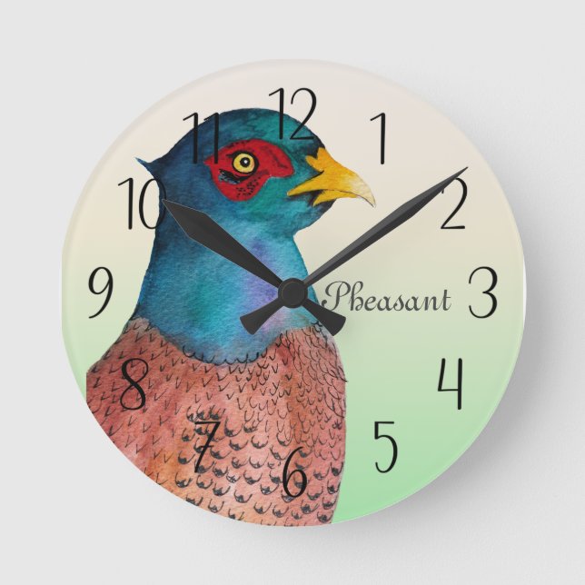 Pinasant Bird Wasserfarbenmalerei Runde Wanduhr (Vorderseite)