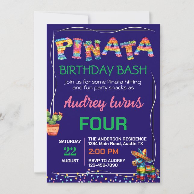 Pinata Birthday Bash Einladung (Vorderseite)