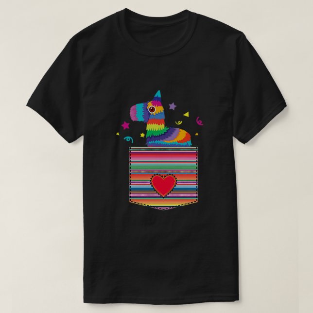 Pinata in Serape Blanket Pocket Mexican Fiesta Cin T-Shirt (Design vorne)