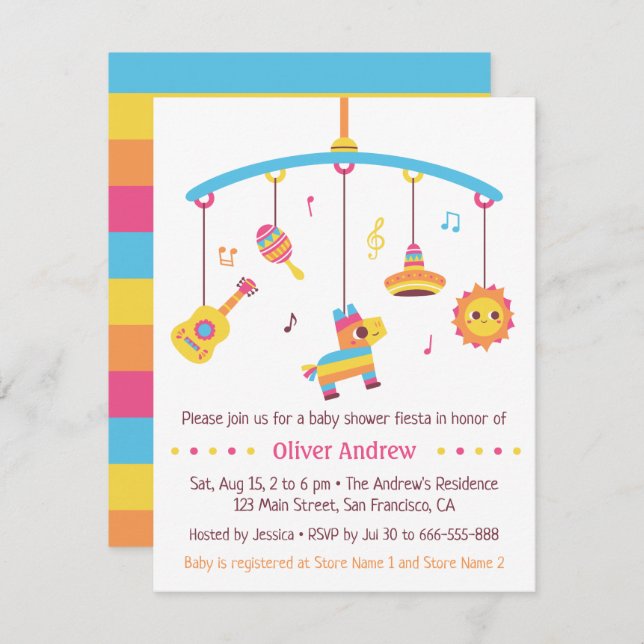 Pinata Mexican Crib Toys Fiesta Babydusche Einladung (Vorne/Hinten)