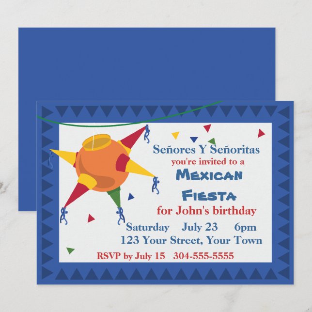 Pinata Mexikanisches Fiesta-Party Einladung (Vorne/Hinten)