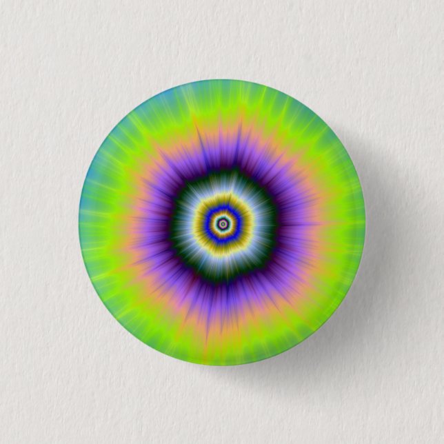 Pinback Button Explosion in Gelb und Violett (Vorderseite)