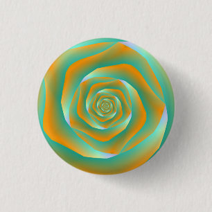Pinback-Taste für Orange und grüne Spirale Rose Button