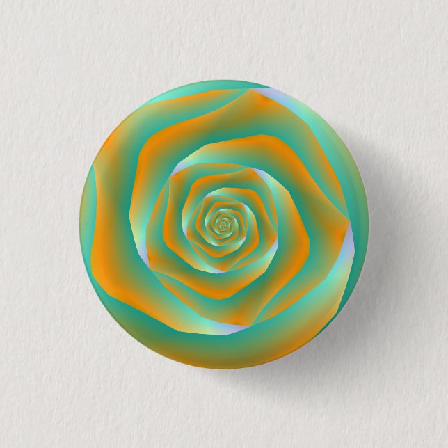 Pinback-Taste für Orange und grüne Spirale Rose Button (Vorderseite)