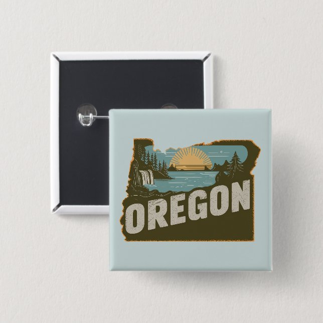Pinback-Taste für Retro Oregon-Silhouette Button (Vorne & Hinten)