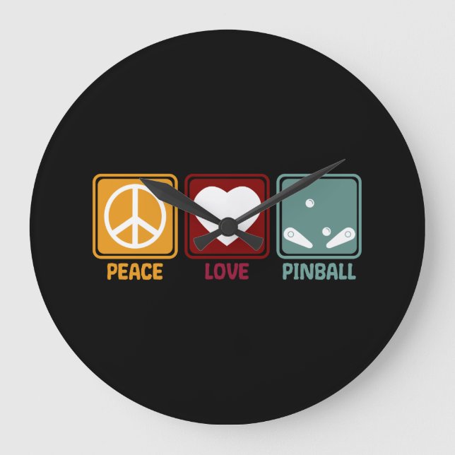 Pinball Machine Peace Liebe Slogan Funny Retro Große Wanduhr (Vorderseite)