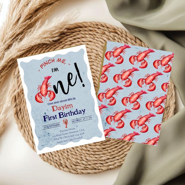 Pinch Me, I'm One Lobster Boy 1st Birthday Einladung (Von Creator hochgeladen)