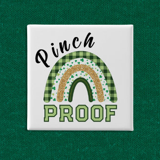Pinch Proof St Patrick's Day Green Rainbow Plaid Button