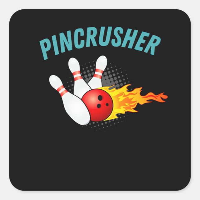 Pincrusher Bowling Strike Buttons Funny Bowler Quadratischer Aufkleber (Vorderseite)