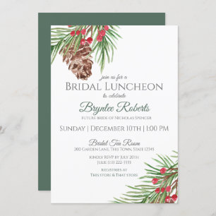 Pine and Berries Winter Bridal Luncheon Einladung