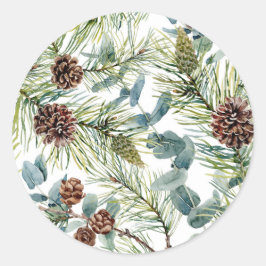 Pine and Pine Cones Muster Weihnachten Runder Aufkleber