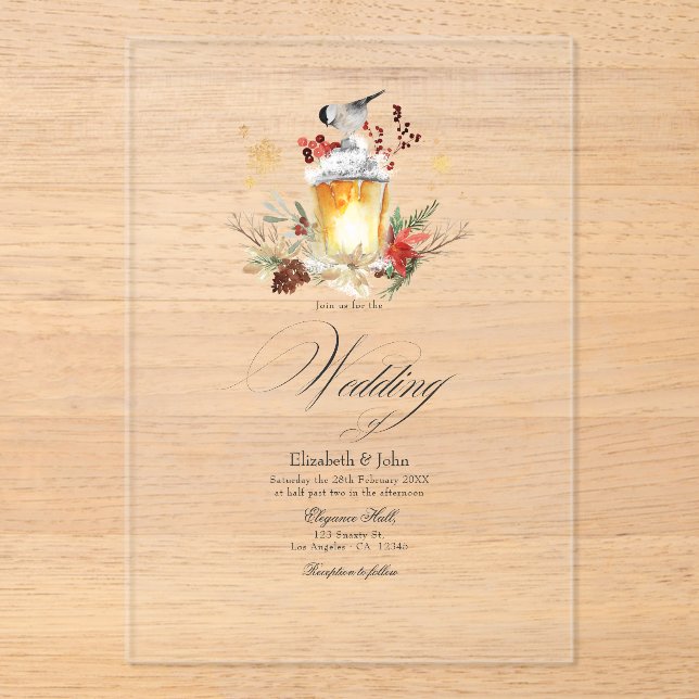 Pine and Spruce Winter Wonderland Wedding Acryleinladungen (Vorderseite)