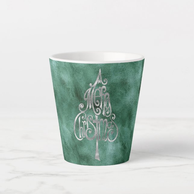 Pine Aquamarin Green Silver Weihnachten Milchtasse (Vorderseite)