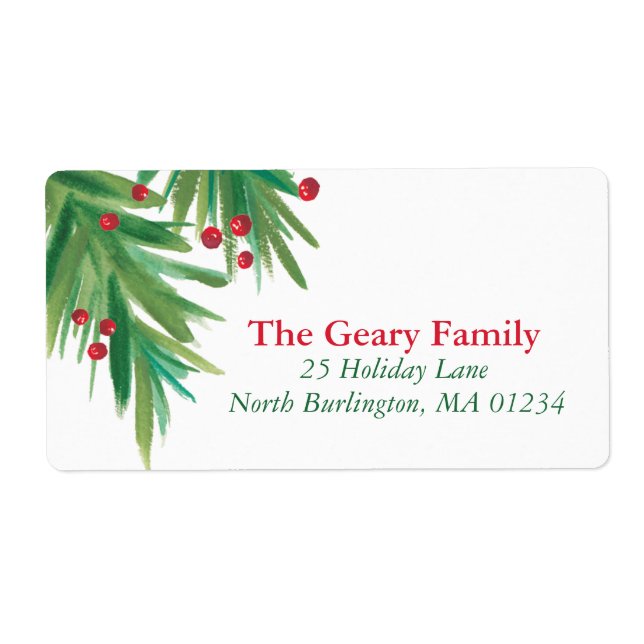 Pine & Berries Wasserfarbe | Weihnachtsanschrift 2 (Vorne)