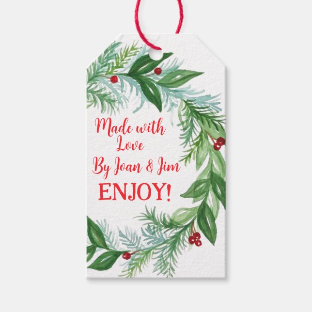 Pine Berry Weihnachtsfeiertage Grüntöne MIT LIEBE Geschenkanhänger (Vorderseite)