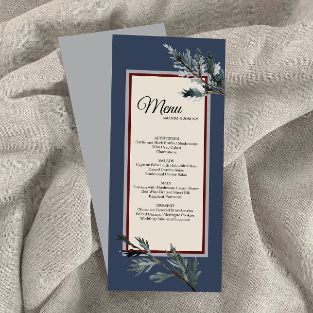 Pine Blue Winter Wedding Menu Menükarte (Von Creator hochgeladen)