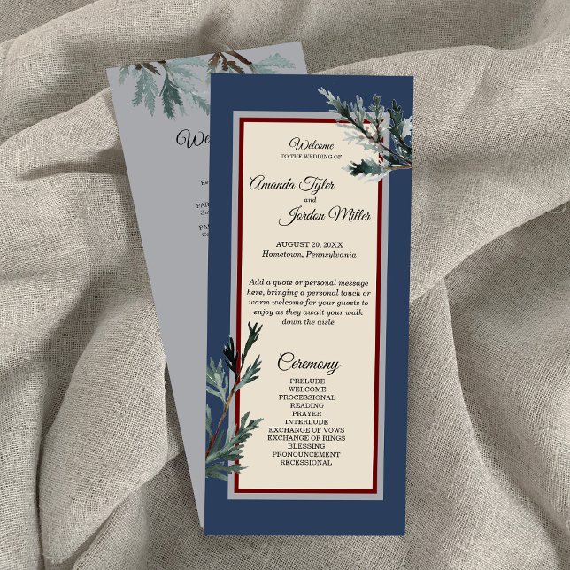 Pine Blue Winter Wedding Program Programm (Von Creator hochgeladen)