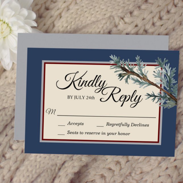 Pine Blue Winter Wedding Response Card RSVP Karte (Von Creator hochgeladen)