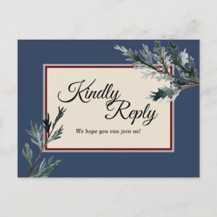 Pine Blue Winter Wedding Response Postkarte