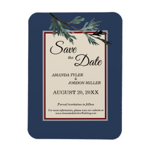 Pine Blue Winter Wedding Save the Date Magnet