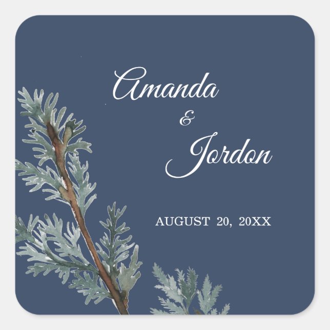 Pine Blue Winter Wedding Stickers (Vorderseite)