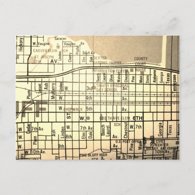 Pine Bluff, AR Vintag Map Postkarte (Vorderseite)