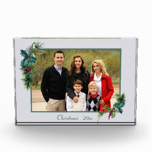 Pine Bough and Berry Frame Christmas Foto Block
