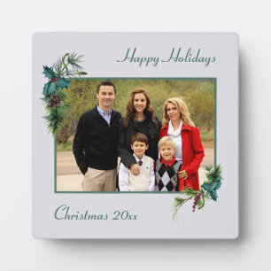 Pine Bough and Berry Frame Christmas Foto Plaque Fotoplatte
