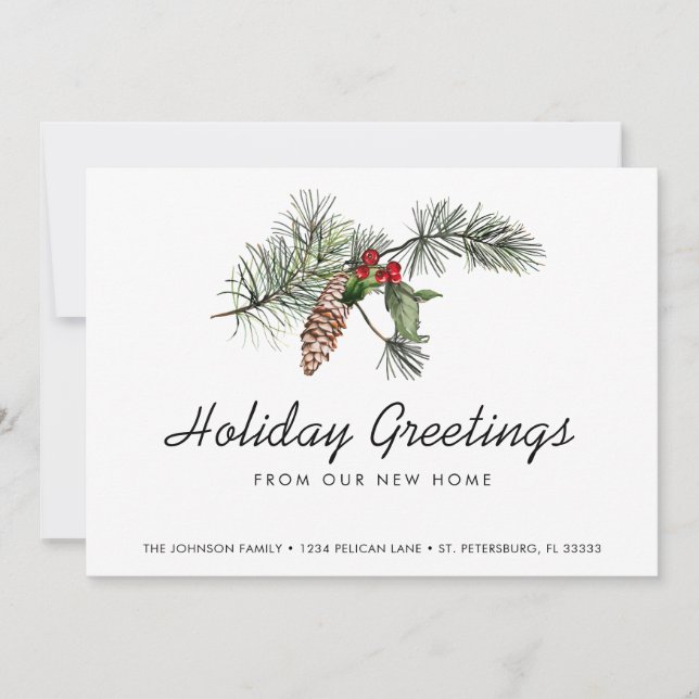 Pine Bough Christmas Berries Holiday Moving Ankündigung (Vorderseite)