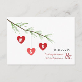 Pine Bough & Hearts Valentine's Wedding R.S.V.P. Einladung