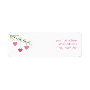Pine Bough & Pink Hearts Valentine's Address Label