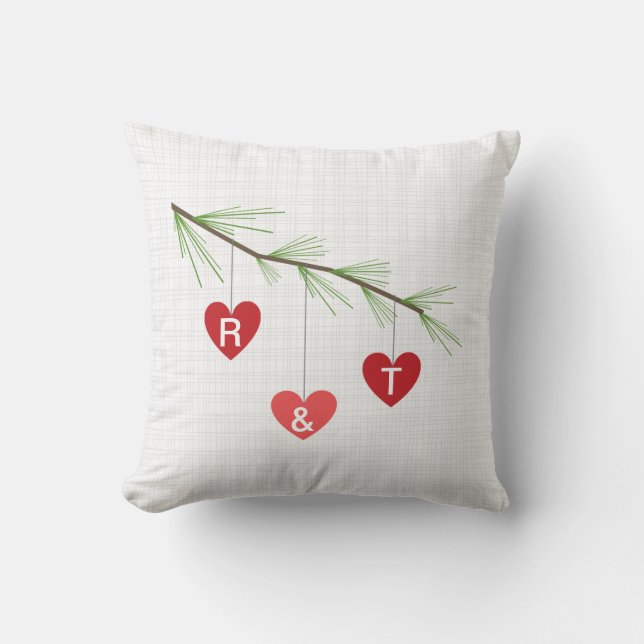 Pine Bough & Red Heargram Valentine Pillow Kissen (Vorderseite)