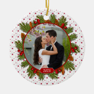 Pine Boughs Holly 1. Weihnachtsfeier Zusammen Foto Keramikornament