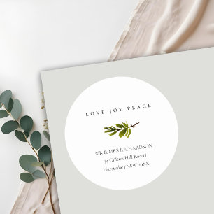 Pine Branch Weihnachtsansprache Liebe Joy Peace Runder Aufkleber