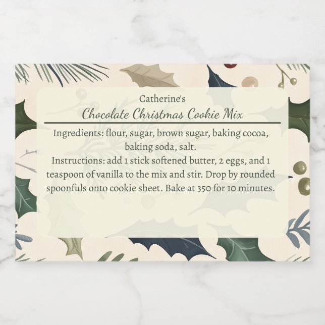 Pine Branches Holly Leaves Christmas Baking Mix Lebensmitteletikett (Einzelnes Label)