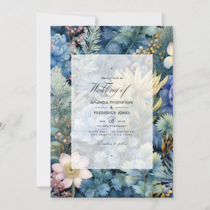 Pine, Brass und Pastellblauer Blumengebäck Winterh Einladung
